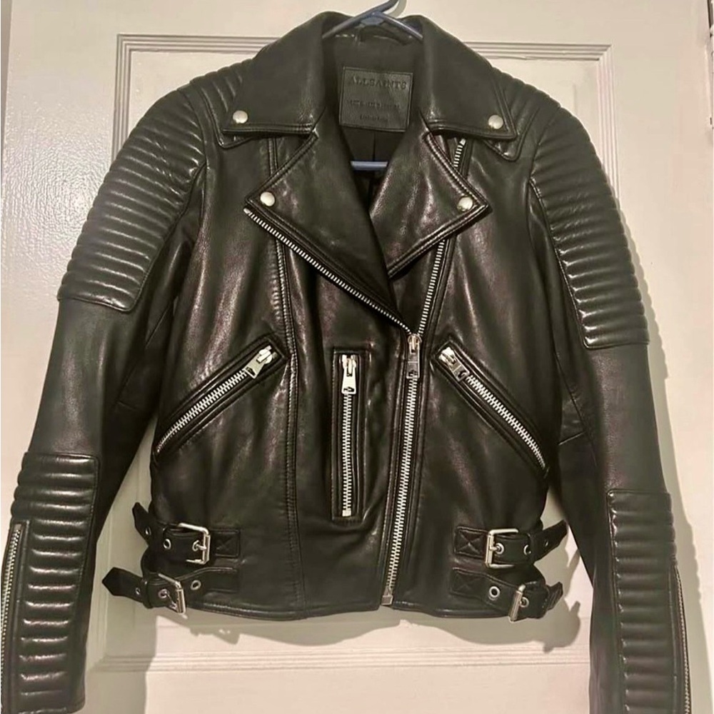 All Saints Estella Dark Leather Biker Jacket